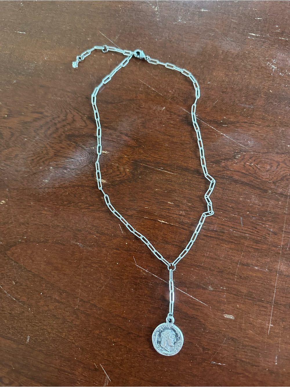 Silver-Tone Coin Pendant Paperclip Chain Necklace - Women Jewelry